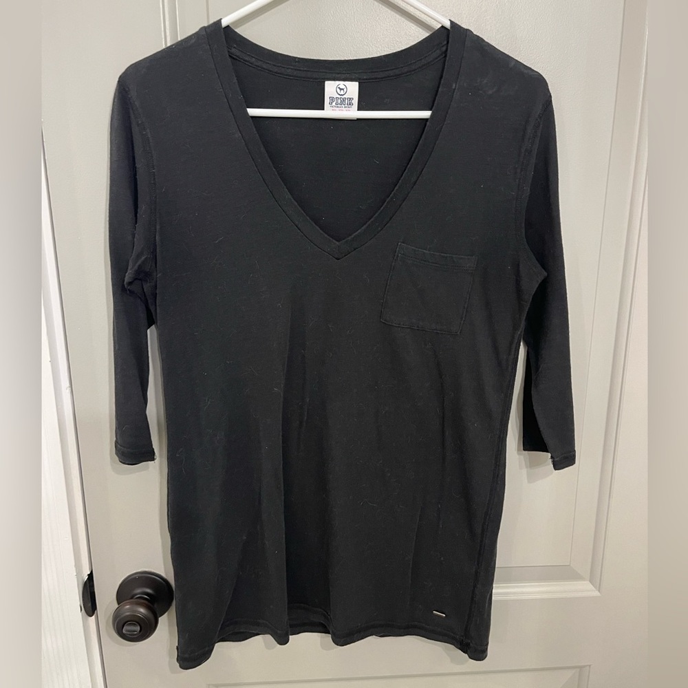 Victorias Secret pink size XS black 3/4 sleeve pocket shirt